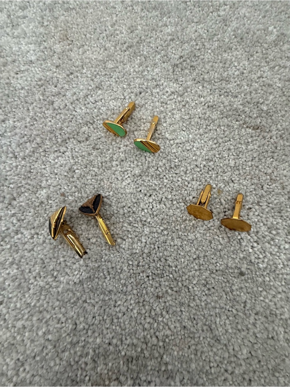 Gold-Tone Men’s Cufflink Sets with Green and Brown Accents - 3 sets